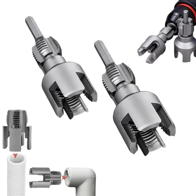 2-in-1 PVC Pipe Thread Cutting Tool — Internal & External Threading, 1/2" & 3/4", Drill-Powered