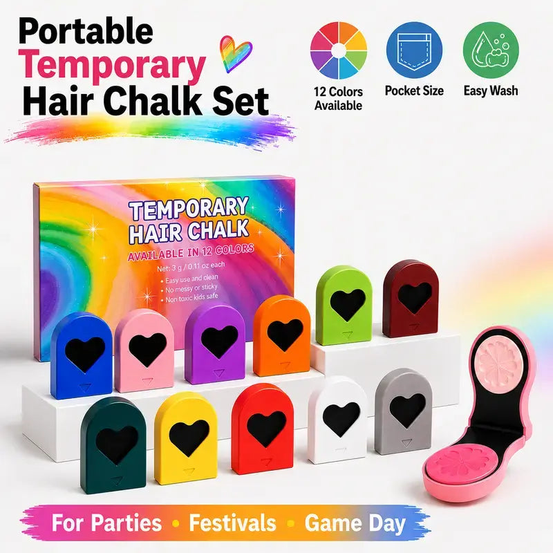 Washable Temporary Hair Chalk Set – 6–12 Vibrant Colors