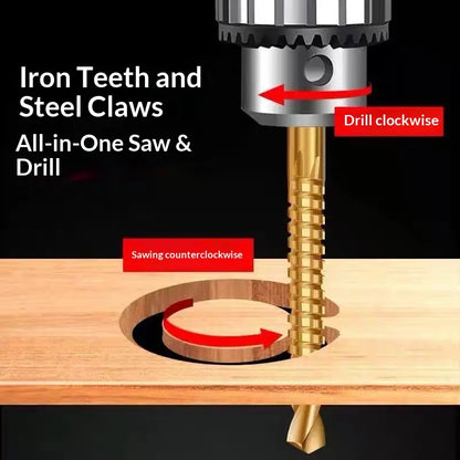 6-Piece Titanium-Plated High-Speed Steel Drill Bit Set - All-in-One Saw & Drill for Wood, Metal, Plastic